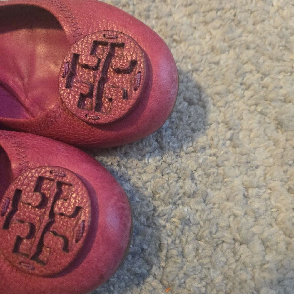 Tory Burch Women's Reva Genuine Leather Slip on Ballet Flats Shoes Solid Pink 8 - Picture 3 of 8